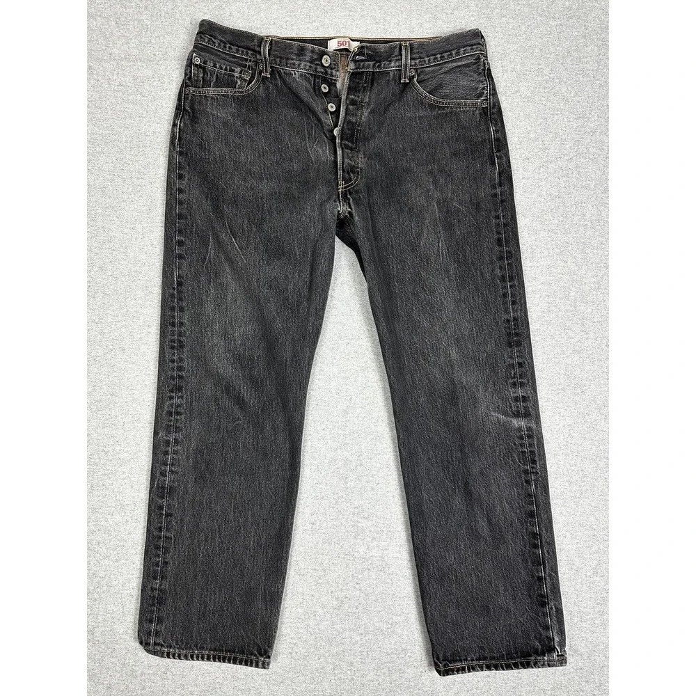 Levis 501 Jean 36x32 Charcoal Black‎ Wallet Fade Button Fly Cotton Y2K